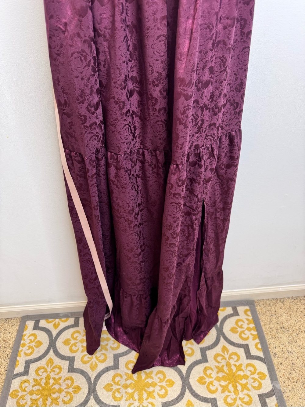 Vasilia Plum Purple Satin Jacquard Tiered Corset Maxi Dress - Picture 9 of 9